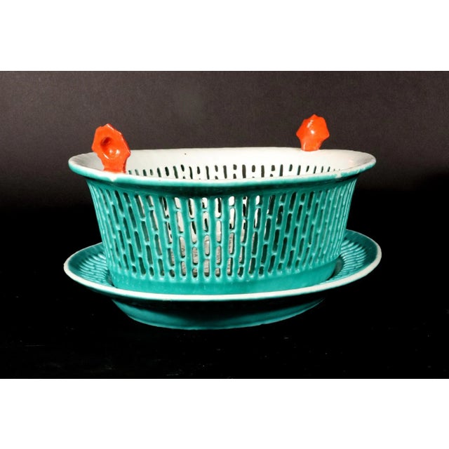 Chinese Export Porcelain Rare Turquoise Fruit Baskets & Stands- a Pair For Sale In Philadelphia - Image 6 of 8