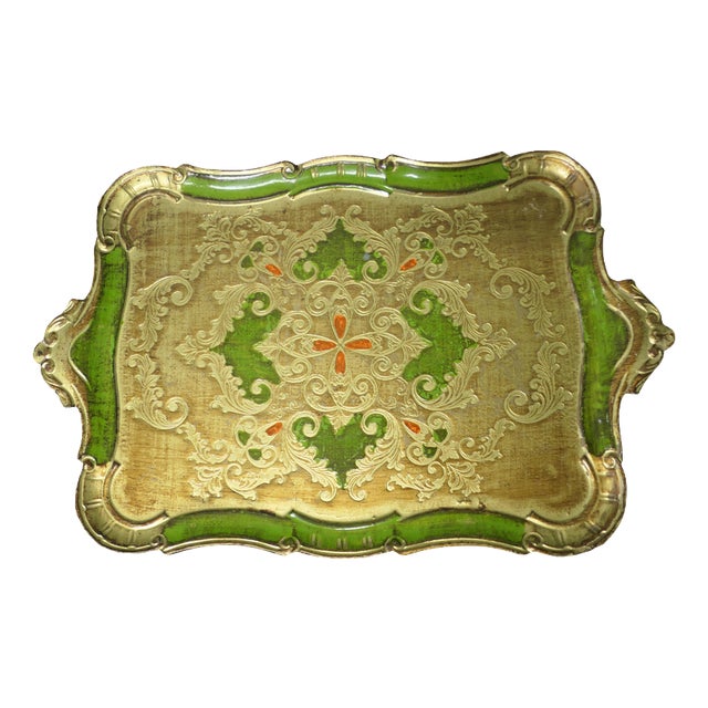 Italian Carved and Gold and Green Painted Sideboard Tray, 1960 For Sale