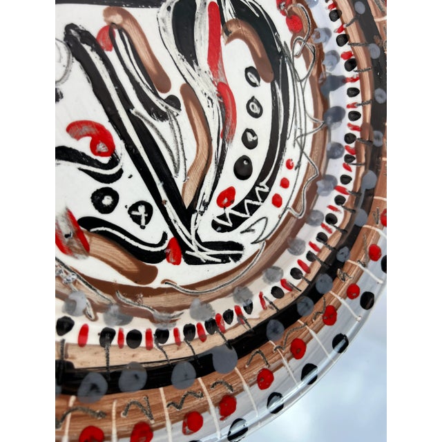 Red Vintage Juliette Hand Painted Abstract Design Decorative Ceramic Plate For Sale - Image 8 of 12