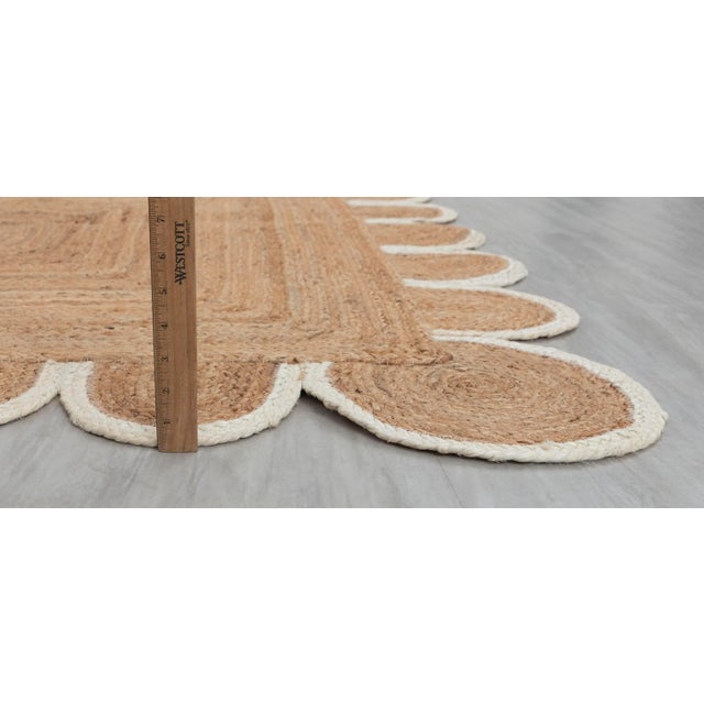 Boho Chic White Scallop Edge Jute Rug Runner 3x8 Ft. For Sale - Image 3 of 13