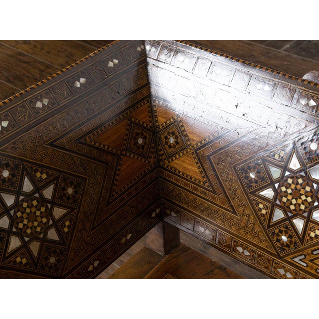 Moorish Style Moroccan 1900s Armchair with Mother of Pearl Geometric Inlay For Sale - Image 11 of 12