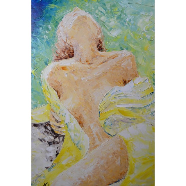 Contemporary French School Alexandre Pergler De Perglas Expressionist Figurative Painting, "Yellow Draped Nude" For Sale - Image 11 of 13