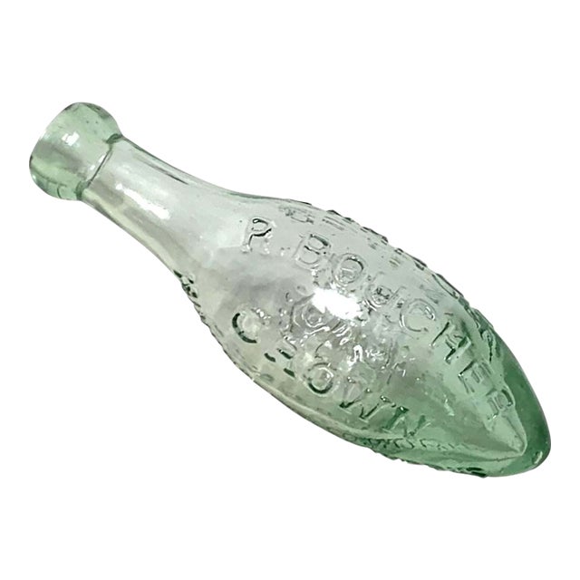 Late 19th Century R. Boucher Swansea Aqua Glass Torpedo Bottle For Sale