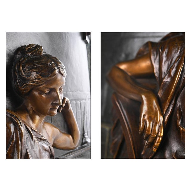 Bronze Bas-Relief on Marble Base by L-E Barrias For Sale - Image 6 of 8