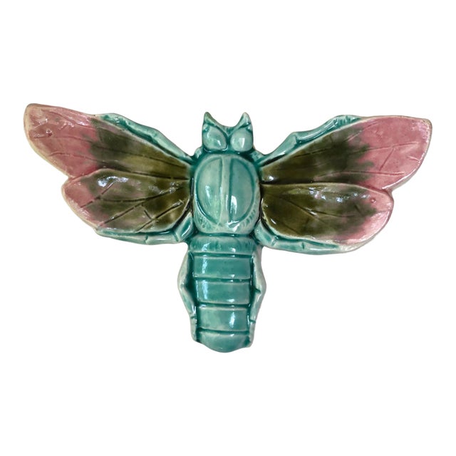 C.1900 Majolica Dragonfly Wall Pocket Desvres For Sale