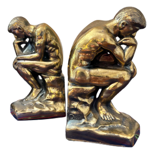 Mid-Century Gold Rodin's "The Thinker" Bookends- A Pair