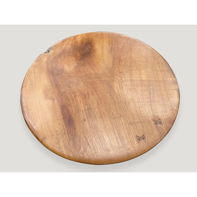 Wood Andrianna Shamaris Midcentury Couture Round Teak Table with Butterflies Inlaid For Sale - Image 7 of 18