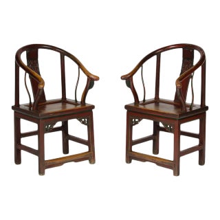 19th Century Chinese Painted Horseshoe Back Armchairs - a Pair For Sale