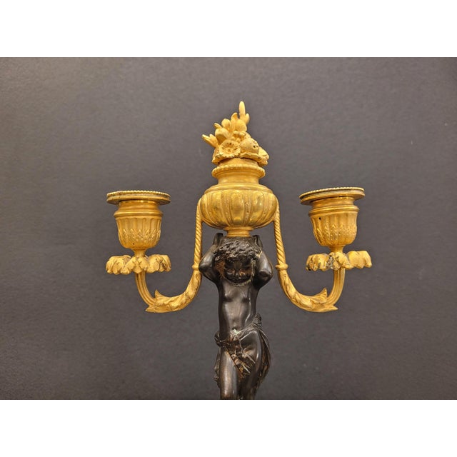 19th Century Putti Candlesticks in Bronze, Ormolu and Marble, France, 1890s, Set of 2 For Sale - Image 12 of 17