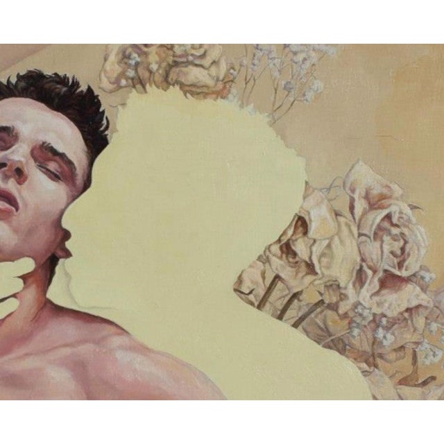 Realism Baby's Breath and Roses by John Tarantola | Oil on Panel Portrait of a man with flowers For Sale - Image 3 of 4