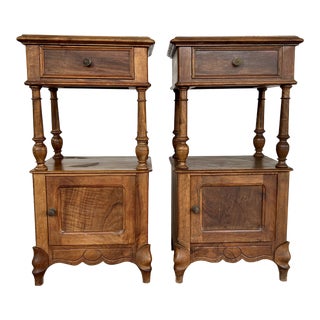 Vintage French Side Cabinets or Nightstands With White Marble Tops - Set of 2 For Sale