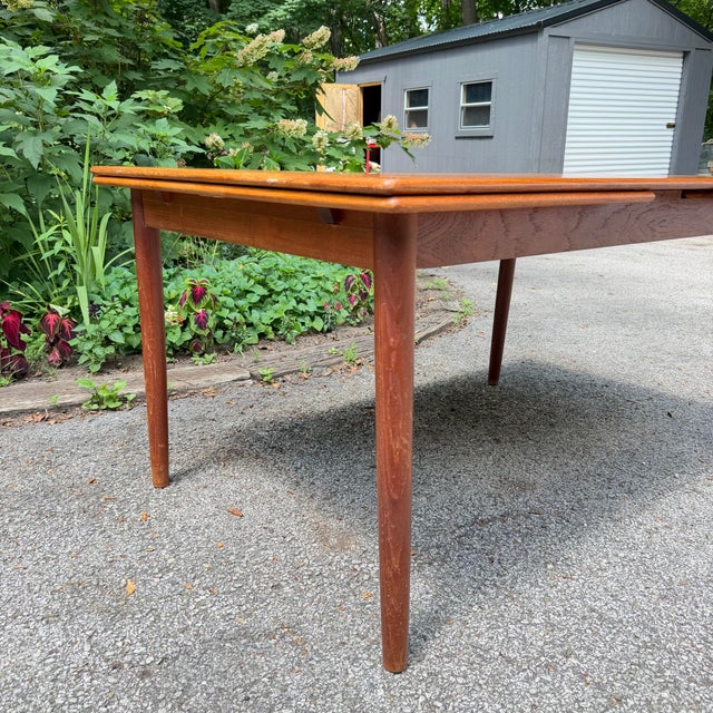 Brown Mid-Century Modern Danish Draw-Leaf Teak Dining Table For Sale - Image 8 of 12