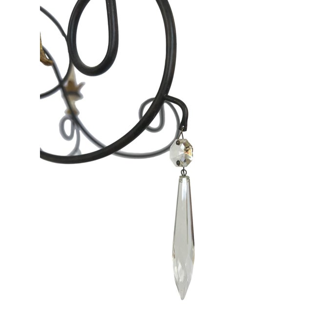 French Country 10-Light Wrought Iron Chandelier With Carved Wood Accents For Sale - Image 9 of 13