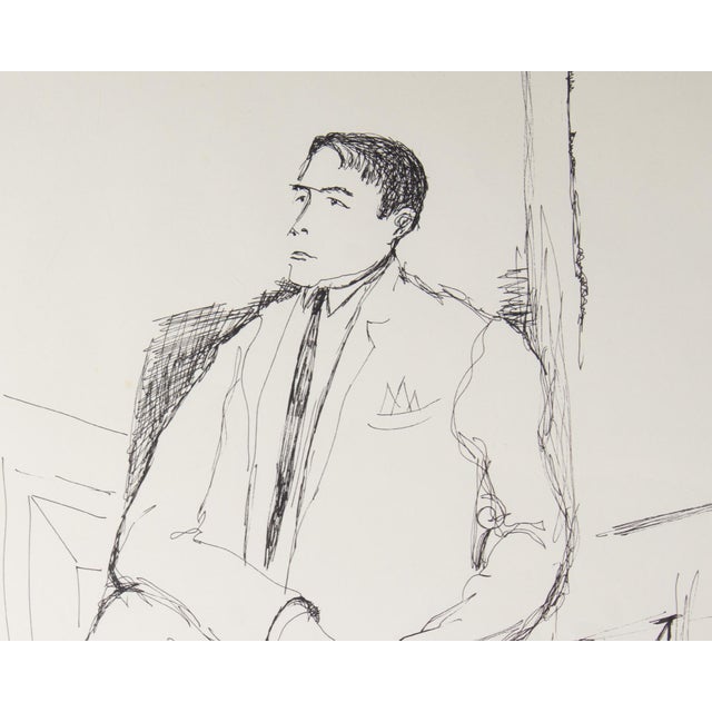 1960s 1960s Ink Portrait Drawing of Seated Man by Harry Hilson For Sale - Image 5 of 8