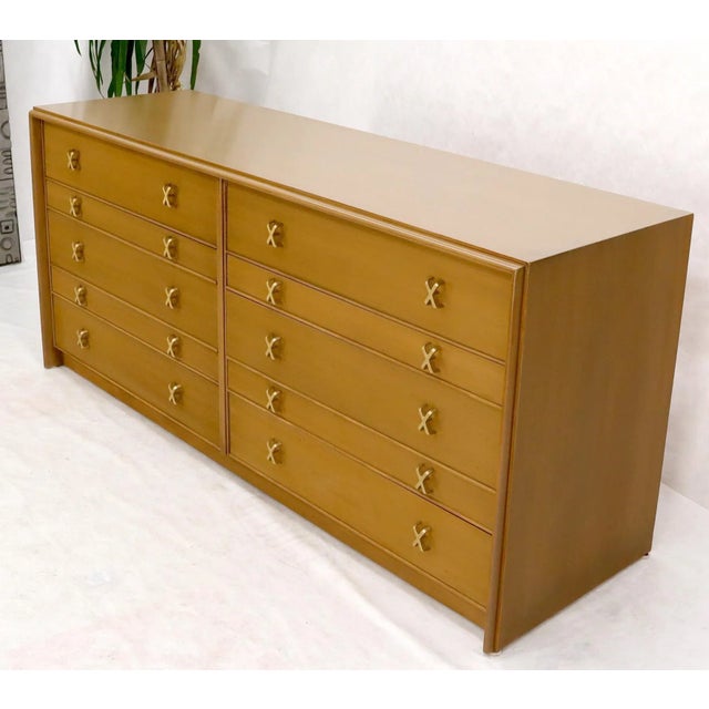 Paul Frankl for Johnson Furniture 10 Drawer Double Dresser Solid Brass X Pulls For Sale - Image 9 of 13
