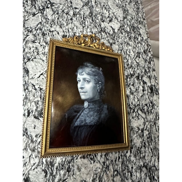 Brown Antique Enamel on Copper Portrait, France, 19th C. For Sale - Image 8 of 8