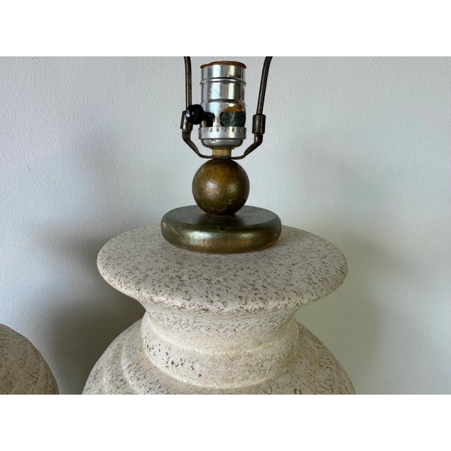 Wood 1980s Vintage Ribbed Design Ceramic Table Lamps - a Pair For Sale - Image 7 of 11