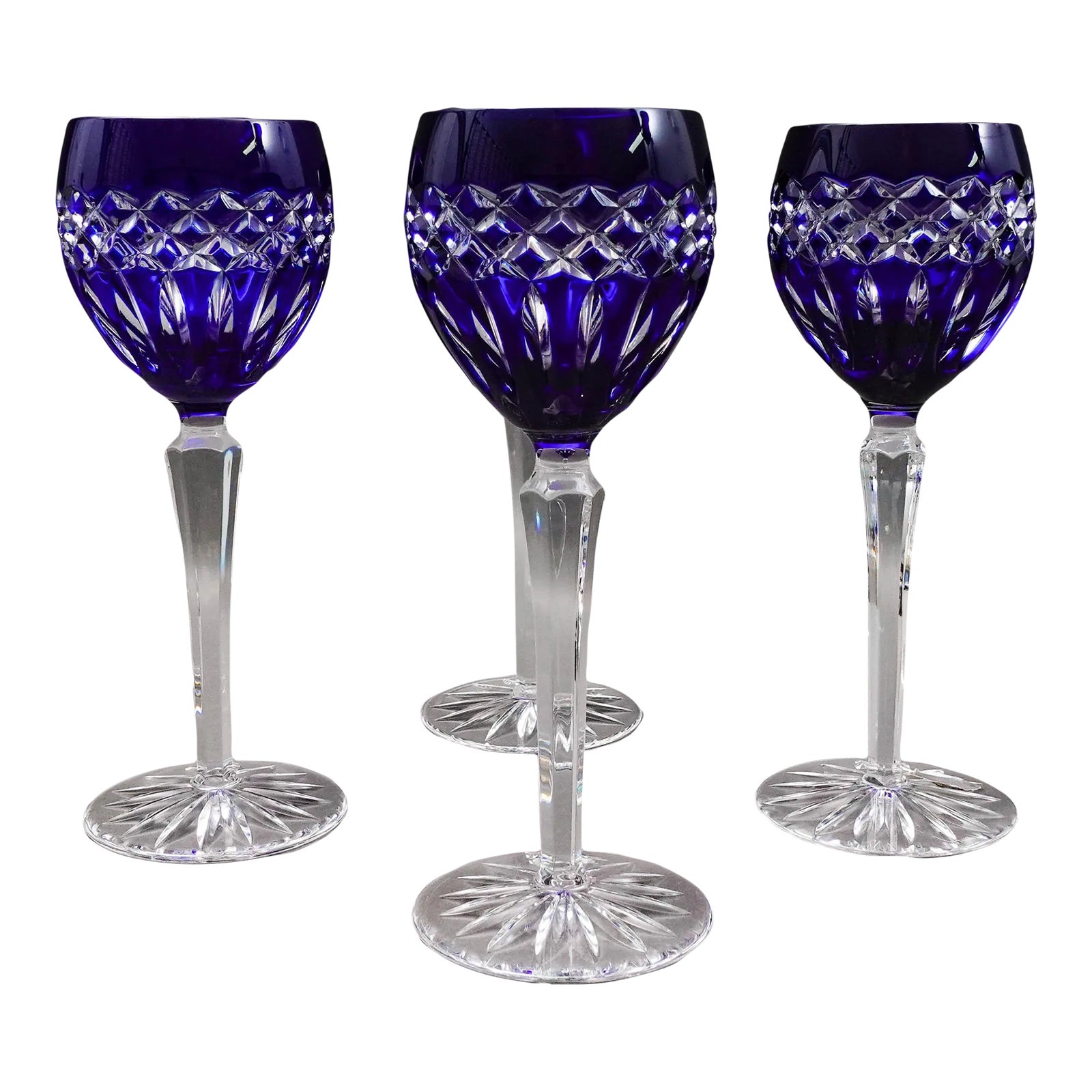 Late 20th Century Ajka Hungary Cadessia Cobalt Blue Crystal Wine Hock  Glasses- Set of 4 | Chairish