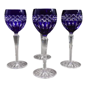 Late 20th Century Ajka Hungary Cadessia Cobalt Blue Crystal Wine Hock Glasses- Set of 4