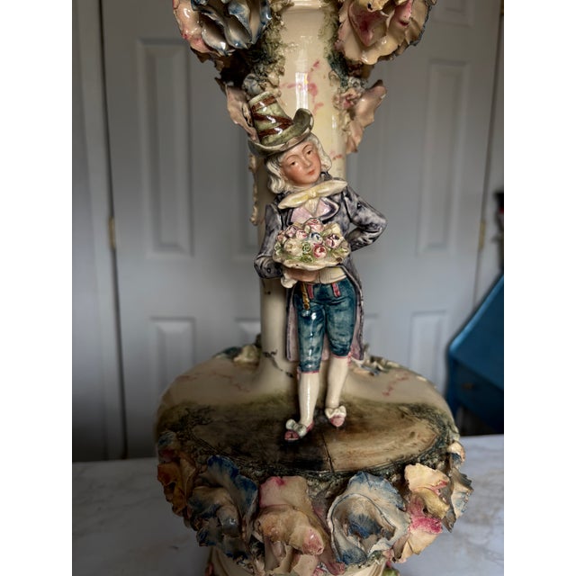 Late 19th Century Dresden Style Converted Kerosene Lamp. One Working Lamp. For Sale - Image 6 of 11