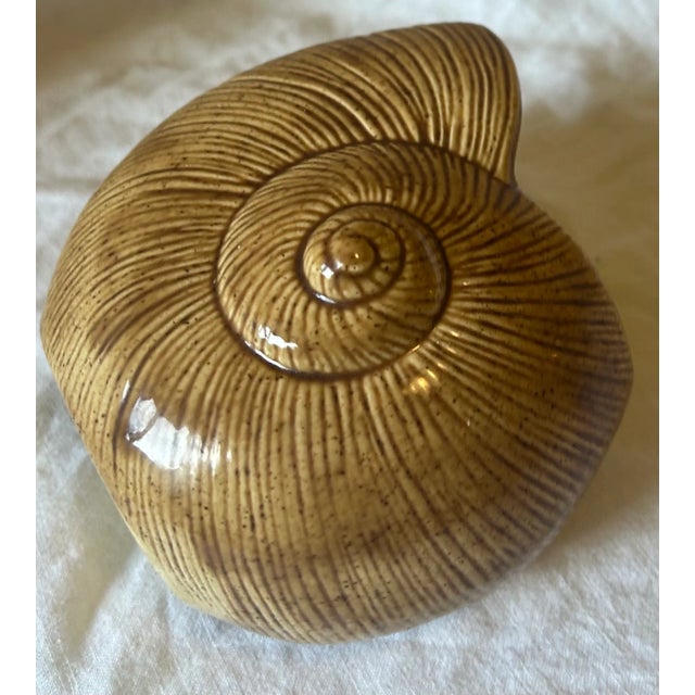 Brown California Coastal Chic Ceramic Seashell Planter, Signed by the Artist For Sale - Image 8 of 11