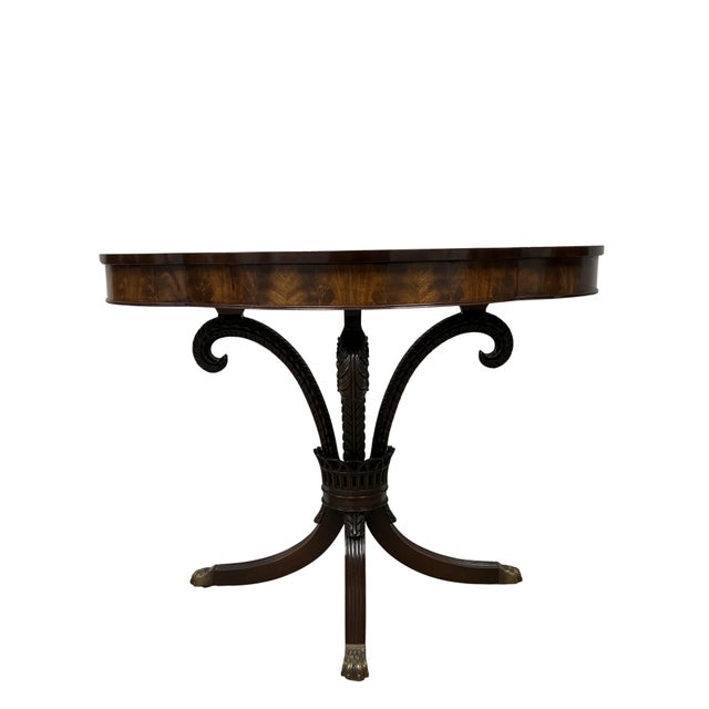 Brown Pair of Antique Regency Style Flame Mahogany Demilune Console Tables For Sale - Image 8 of 12