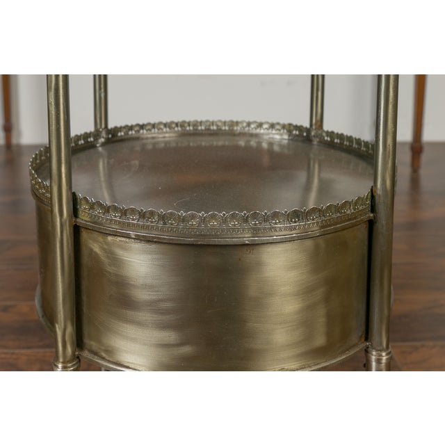 Vintage Italian Steel and Bronze Circular Side Table with Swan Necks and Doors For Sale - Image 4 of 12