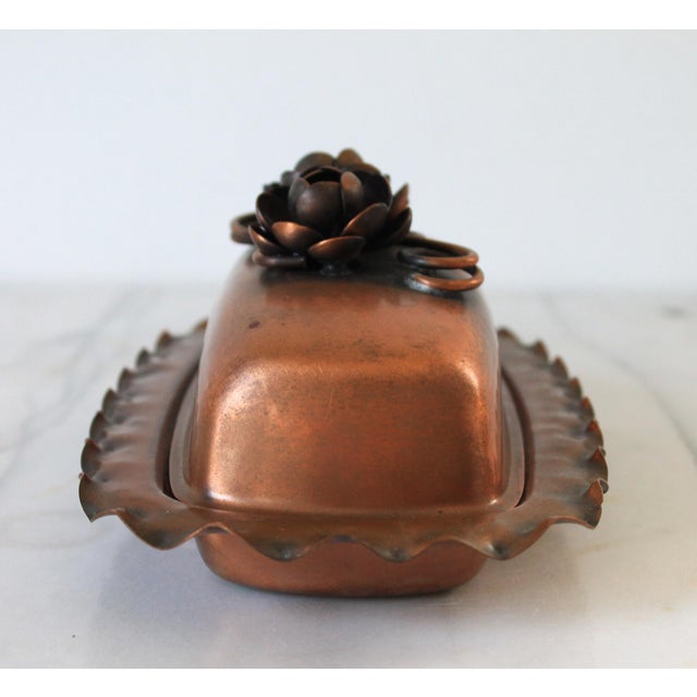 Mid 20th Century Vintage Gregorian Copper Rectangular Butter Dish With Floral Lid For Sale - Image 5 of 8