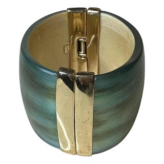 Vintage Boho Alexis Bittar Gold & Blue Cuff For Sale