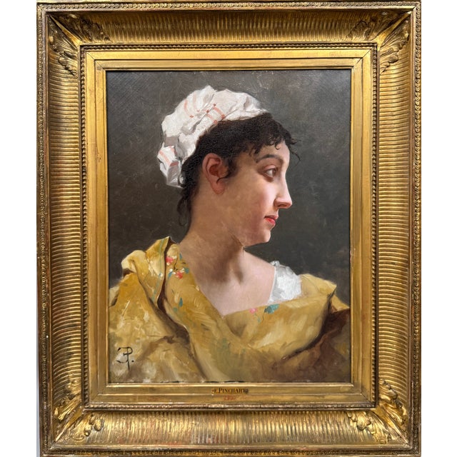 After Emile Pinchart, Profile Portrait of a Woman, 1800s, Oil Painting on Canvas, Framed For Sale - Image 12 of 12