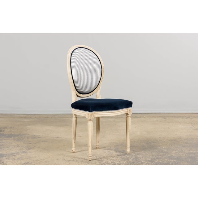 Antique French Louis XVI Style Painted Side Chairs in Navy - A Pair For Sale In New York - Image 6 of 18