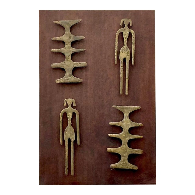 Vintage Mid-Century Modern Hammered Bronze Shapes Wall Sculpture For Sale