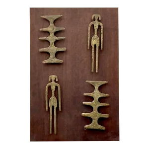 Vintage Mid-Century Modern Hammered Bronze Shapes Wall Sculpture