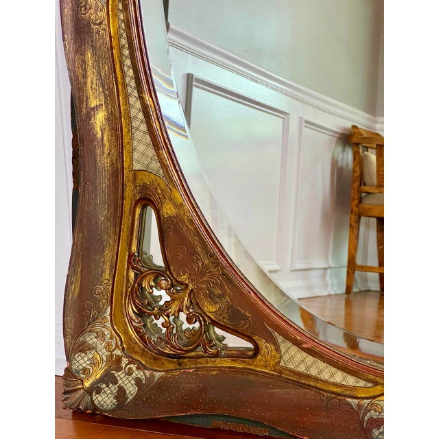 Wood Italian Baroque Carved Giltwood and Paint Decorated Beveled Rectangular Mirror, 1920s For Sale - Image 7 of 9