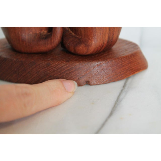 Brown Vintage Hand-Carved Wooden Siamese Cat Figurine on Wood Base For Sale - Image 8 of 12