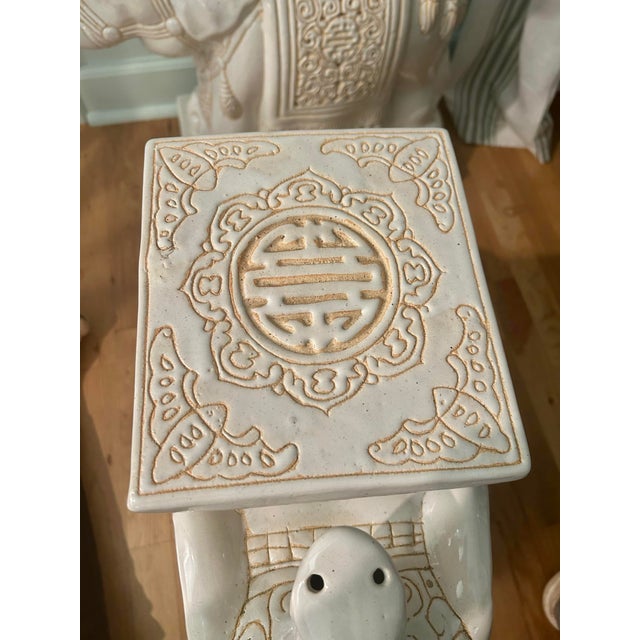 1960’s White Chinoiserie Elephant Garden Stools Large 21.5' - A Pair For Sale - Image 12 of 12