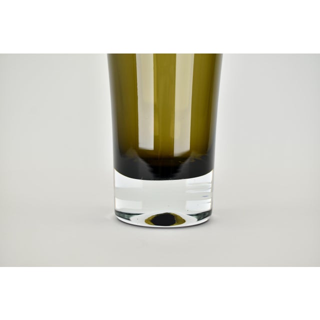 Mid-Century Modern Villeroy & Boch Olive Green Glass Vase | Mid Century Modern Style Clear Base Germany Venini Murano Contemporary Decoration Safari Holmegaard For Sale - Image 3 of 8