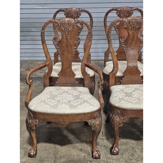 Baker Furniture Company Late 20th Century Share Set of 6 Baker Stately Homes Burl Walnut Dining Chairs Claw & Ball Feet George I For Sale - Image 4 of 16