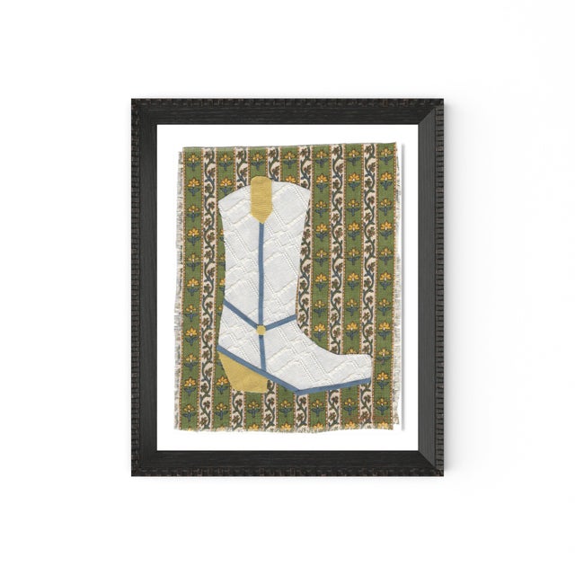 DESCRIPTION: Annie Jane the Cowboy Boot by Willa Heart in Black Frame, Mini Art Print This is a print of a handmade fabric...
