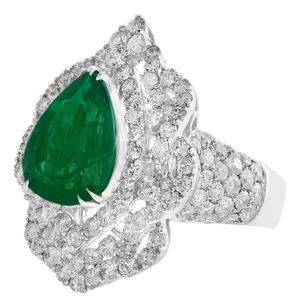 4.75 Carat Pear Cut Colombian Emerald & Diamond 18 Karat Gold Ring Estate Size 7