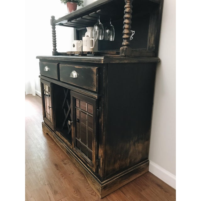 Black Distressed Bistro Coffee Bar Hutch Chairish