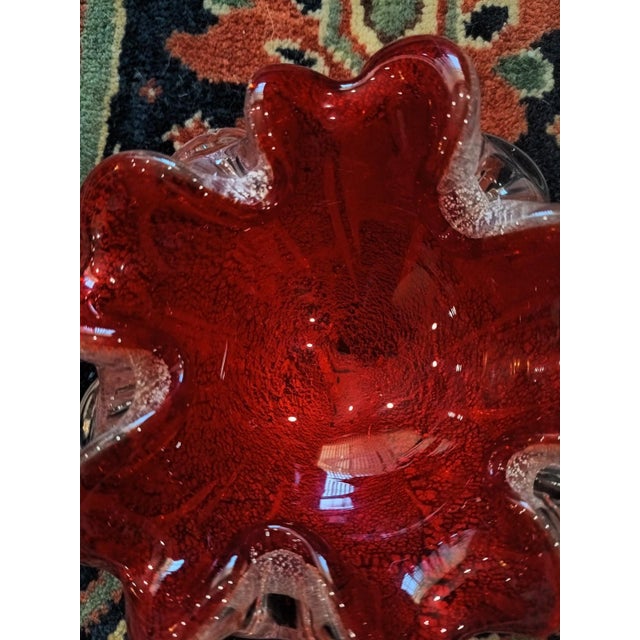 Mid 20th Century Ruby Red Murano Attributed Sommerso Silver Leaf Ashtray For Sale In Tulsa - Image 6 of 10