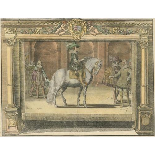French School Artist, Equestrian Court, 1623, Engraving, Set of 2 For Sale - Image 6 of 10