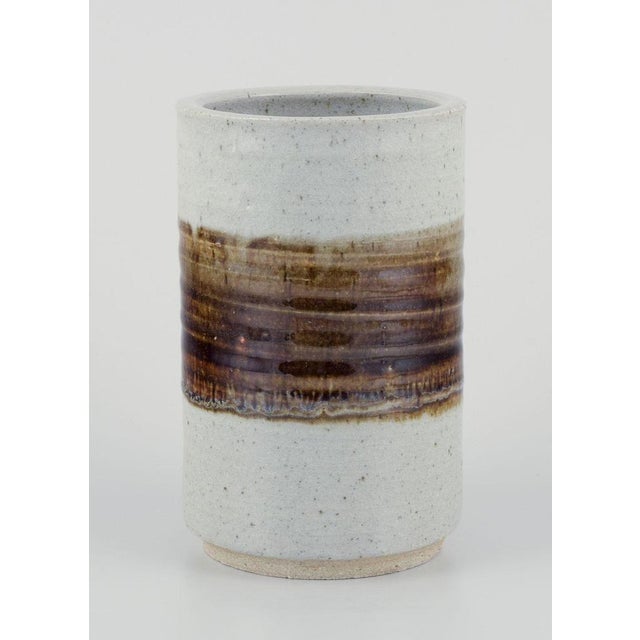 Brown Ceramic Vase in Cylindrical Shape, 1980s For Sale - Image 8 of 8