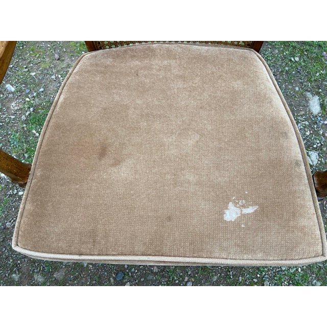 Wood Vintage Mid Century Modern Walnut/Cane High Back Dining Armchairs Set of Two Needs New Upholstery For Sale - Image 7 of 12
