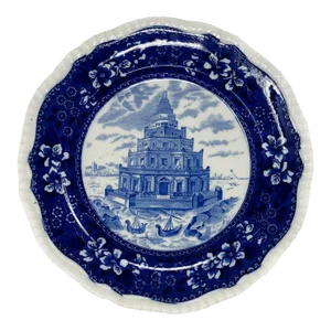 Late 19th Century Stoke-On-Trent England Pharos of Alexandria Blue Transferware Plate