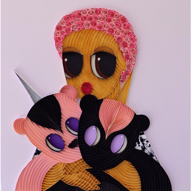 Plushie X by Ayobola Kekere-Ekun | Mixed media Portrait of a person with plush animals For Sale