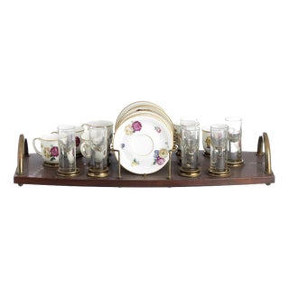 Porcelain Tray with Coffee Cups and Glasses, Set of 13 For Sale