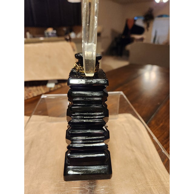 Museum-Grade 1930s Art Deco "Ingrid" Perfume Bottle Jet Black Hyalith Intact Dau For Sale - Image 11 of 12