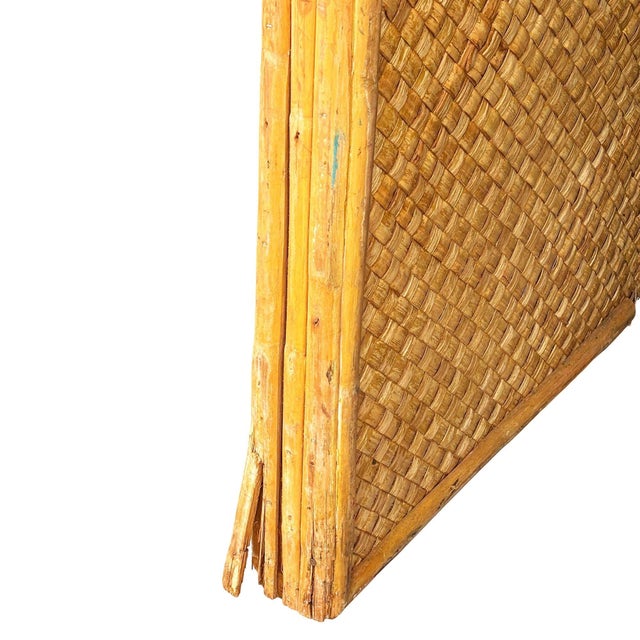 1930s Art Deco 9' Foot X 6' Foot Rattan & Woven Wicker Rolling Wall Divider Screen For Sale In Los Angeles - Image 6 of 11